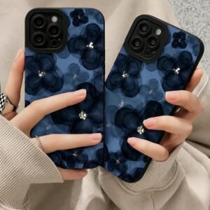 Samsung Big Dark Blue Floral Flower Textured Silicone Case