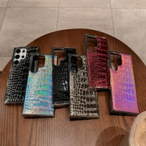 Samsung Premium Leather Electroplated Glossy Crocodile Textured Pre-Order Silicone Case