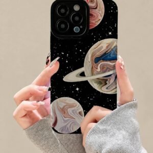 Samsung iPhone Planet Stars Galaxy Black Textured Silicone Case