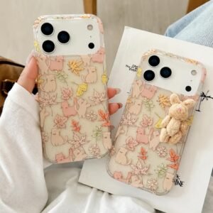 Cute Maple Leaf Cat With 3D Fur Bunny iPhone Pre-Order Soft Transparent Case