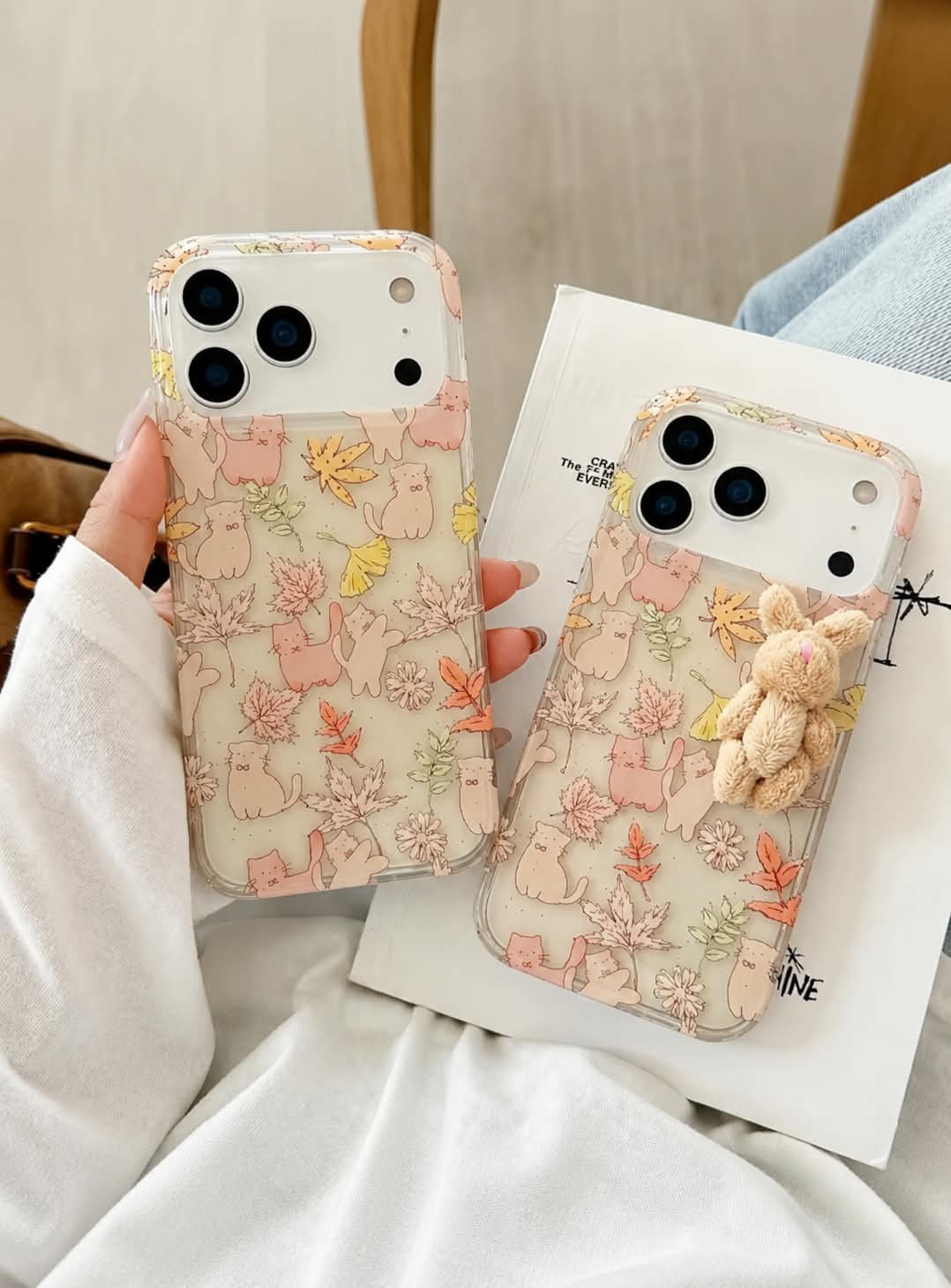 Cute Maple Leaf Cat With 3D Fur Bunny iPhone Pre-Order Soft Transparent Case