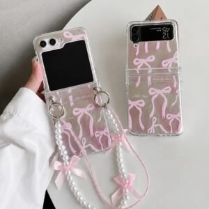 Samsung Z Flip Pink Silver Bow Lanyard Pre-Order Case