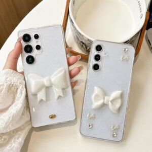 Samsung 3D White Bow Glitter Transparent Pre-Order Soft Case