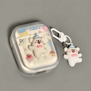 3D White Bear Transparent Airpod Case With Hanging