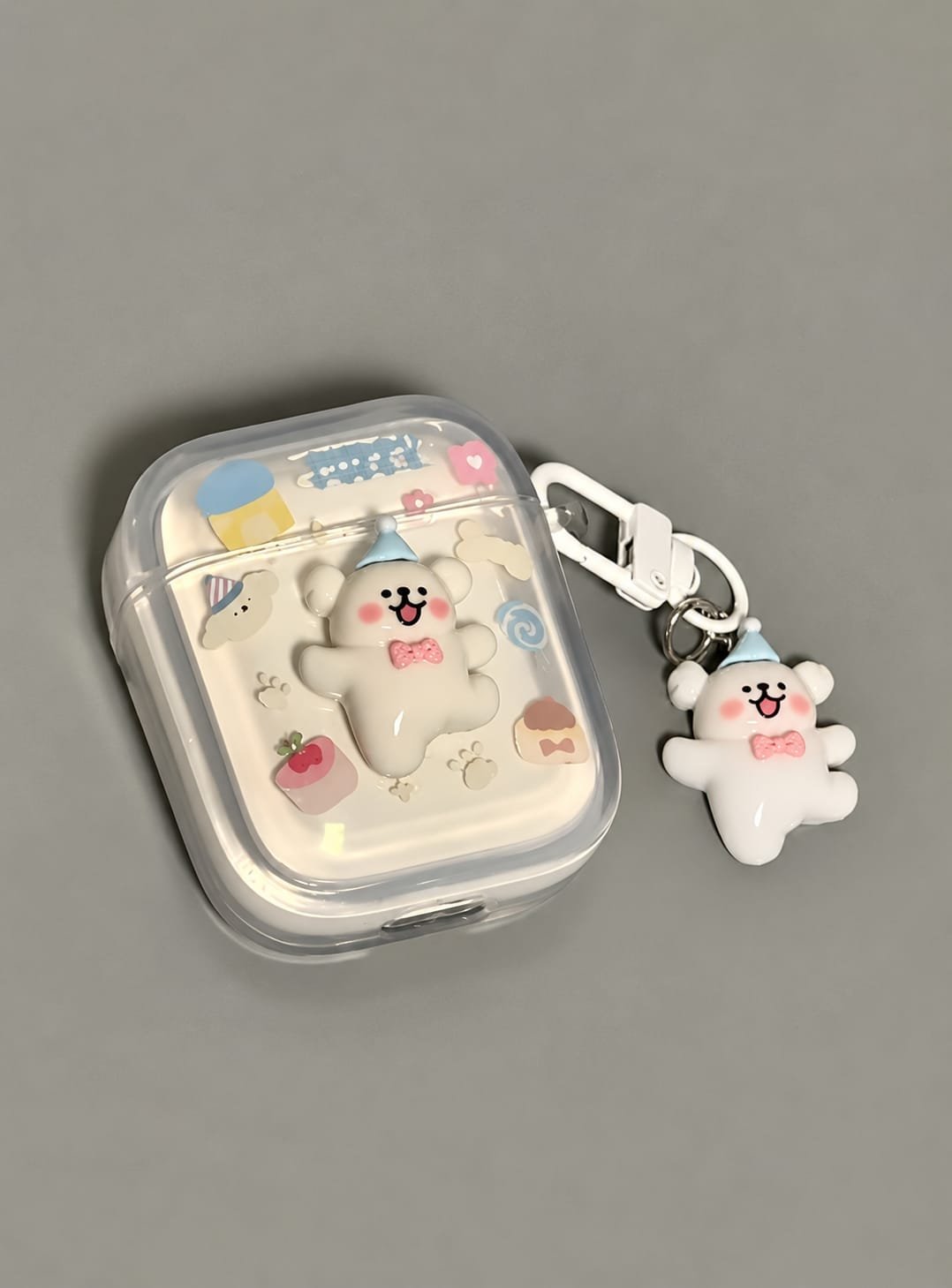 3D White Bear Transparent Airpod Case With Hanging