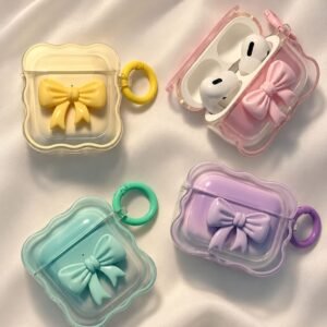 Wavy Edge Cute Bow Candy Colors Airpod Case
