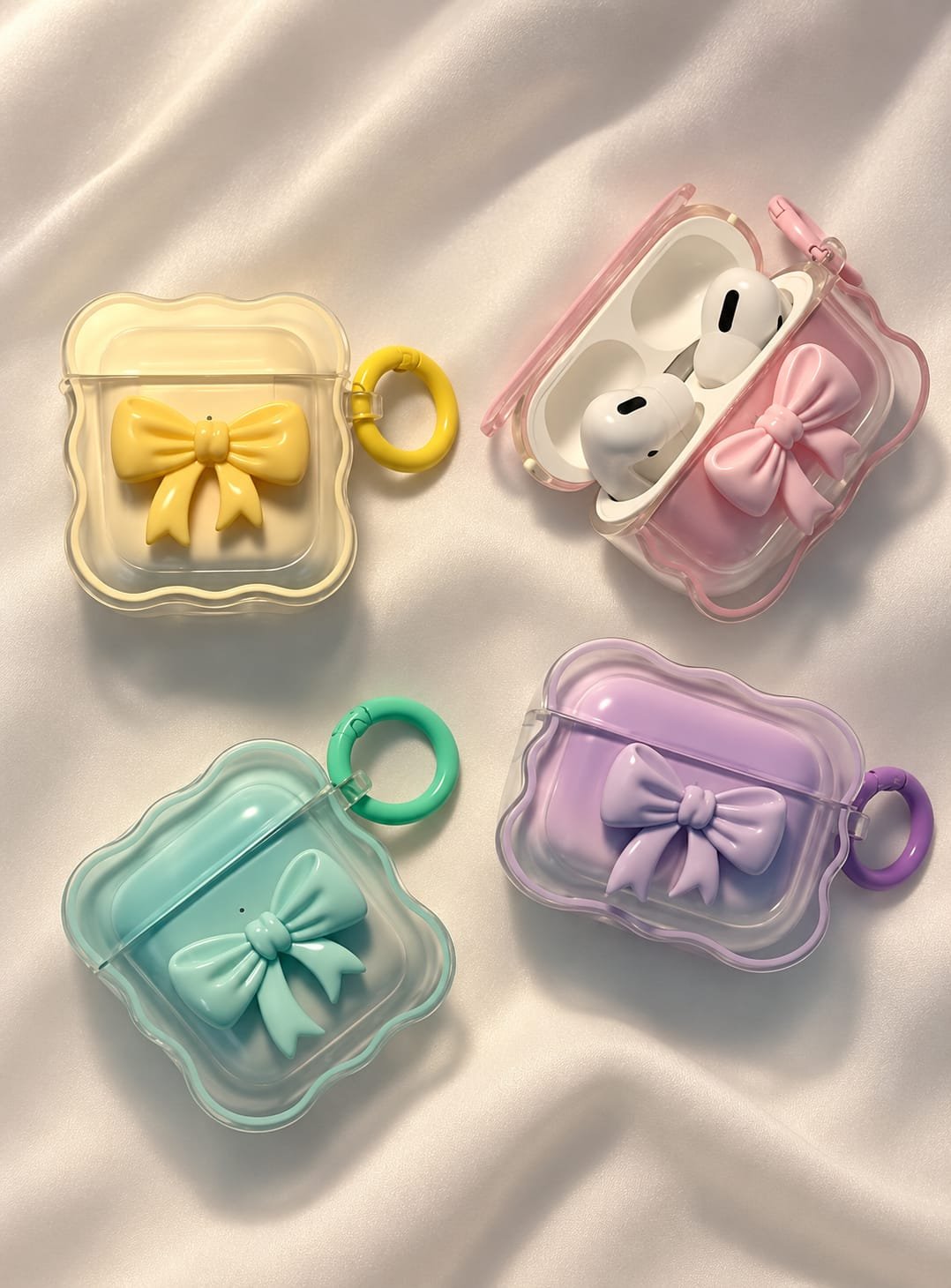 Wavy Edge Cute Bow Candy Colors Airpod Case