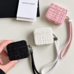 Fabric Square Design Airpod Case Pre-Order With Holder Charm