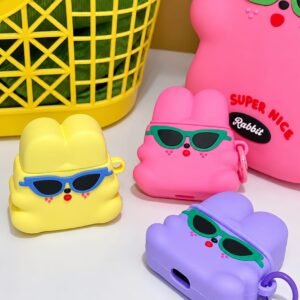 Cute Rabbit Green Sunglasses Summer Rubber Silicone Airpod Case